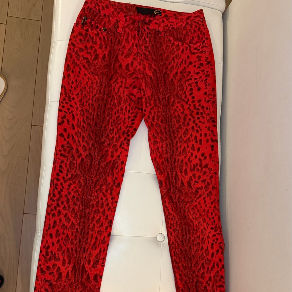 Just Cavalli Red Leopard Print Straight Leg Pants